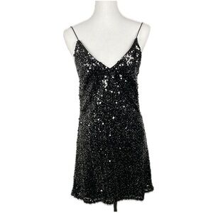 Force of Fashion Black Backless Sequin V-neck Mini Dress Sz S Cocktail Swifty